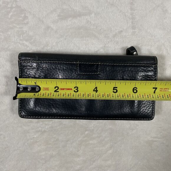 FOSSIL Black Pebbled Leather Wallet Studded Flower Long Bi-fold Boho Pockets - Picture 7 of 9